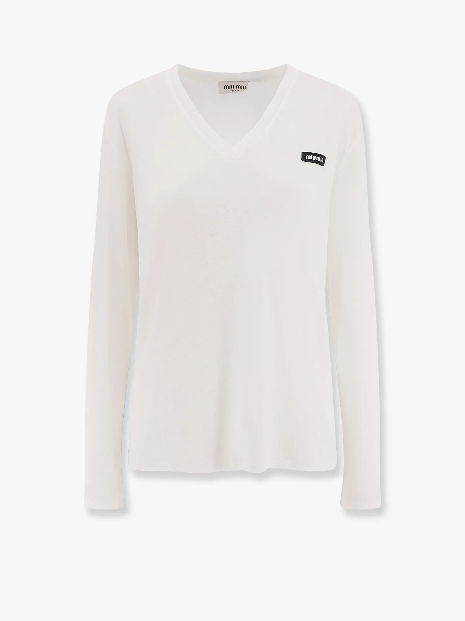 T-shirt Miu Miu White V-Neck T-Shirt MJL059SOOO133OF0009